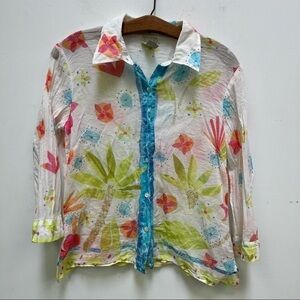 Sigrid Olsen Sport Tropical Button Down Blouse